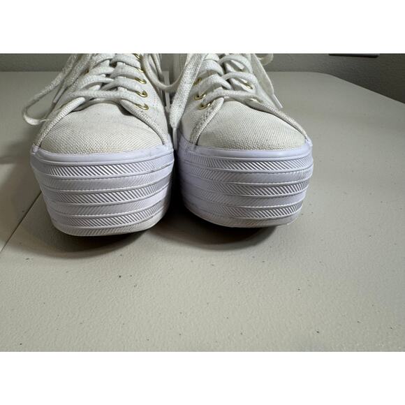 Keds womens sneakers white platform canvas Cheetah print insoles & gold  Sz 6.5 - Picture 4 of 10